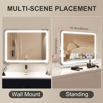 STARLEAD 19" x 14" Makeup Mirror with Lights and 10X Magnification, 3-Color Dimmable LED Lighting & Touch Control, USB Charging Port for Travel/Dressing Room