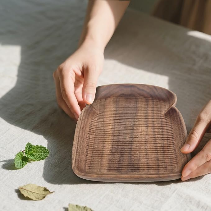 Hand-Carved Walnut Wood Tabletop Accent, Decorative Wooden Serving Piece with Natural Grain for Table Styling and Display