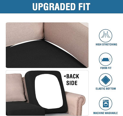 H.VERSAILTEX Super Stretch Couch Cushion Covers Sofa Cushion Slipcovers Jacquard Fabric Individual Seat Couch Slipcover Sets for Pets with Elastic Bottom(3 Packs Cushion Sofa Covers, Black)