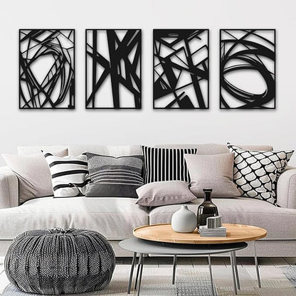 Bakovity Black Abstract Wall Art, Metal Art Wall Decor, Modern Large Wall Art, 3D Abstract Wall Sculptures for Bedroom Bathroom Living Room (4 Pack, 16 x 11 in)
