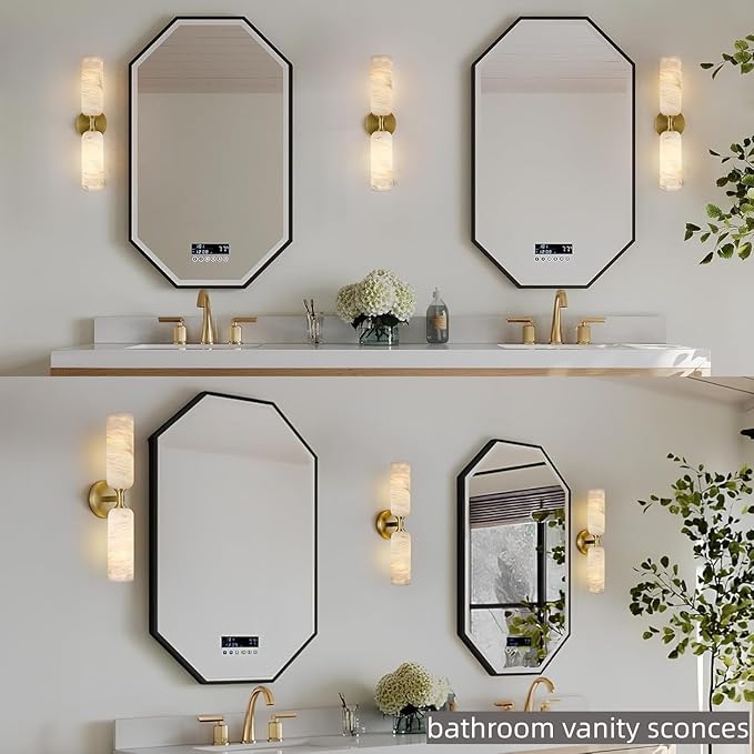 20in Alabaster Wall Sconce Antique Brass Sconces Wall Lighting, Imported Alabaster Modern Marble Bathroom Vanity Sconces, Gold Sconce Wall Decor, For Bedroom Living Room Staircases Hallway Foyer