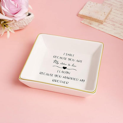 JoycuFF Sister in Law Birthday Gifts from Sister in Law Christmas Mothers Day Gifts for Sister in Law Ceramic Ring Dish