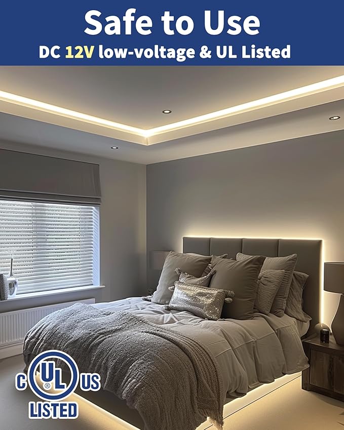 GOOVER COB LED Strip Lights 16.4ft, 4000K Natural White DC 12V Dimmable Tape Light, Ra 95+,150+LM/FT, 98 LEDs/ft, 2.2W/ft, 1600 LEDs, UL Listed for Cabinets,Bedroom(Power Supply Sold Separately)