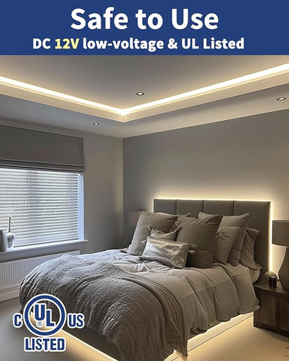 GOOVER COB LED Strip Lights 16.4ft, 4000K Natural White DC 12V Dimmable Tape Light, Ra 95+,150+LM/FT, 98 LEDs/ft, 2.2W/ft, 1600 LEDs, UL Listed for Cabinets,Bedroom(Power Supply Sold Separately)