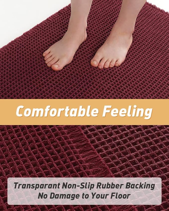 Upgraded Christmas Waffle Runner Rug Super Absorbent Non Slip Bath Mats for Bathroom Washable Bathroom Runner Rug with Tassels, Ideal for Hallway Bedroom Laundry Room, 2'x 6'(24" x 72"), Burgundy