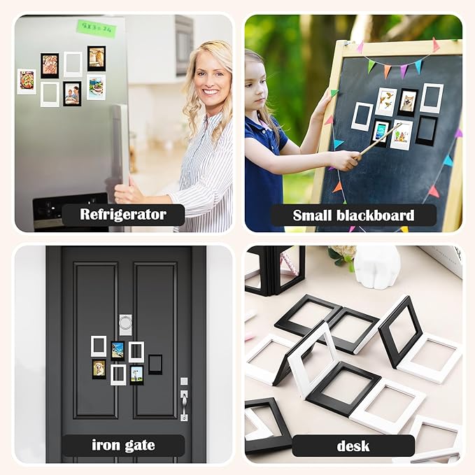 Epakh 20 Packs Magnetic Photo Picture Frame Cute Mini Table Photo Frame Holder 3 Inches Plastic Colorful Picture Display for Fridge Office (Black and White)