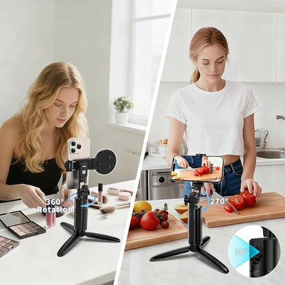 Auto Face Tracking Tripod 360 Rotation iPhone Desk Stand. Cell Phone Photo Vlogging Kit with Remote & Gesture Control. Rechargeable Smart Shooting Selfie Fill Light Stand for Live Record Tiktok No App