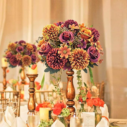 3 Pcs Fall Flowers Artificial Mums Silk Chrysanthemum Rose Daisy Bouquet Fake Mum Faux Floral Arrangements Home Indoor Outdoor Planter Decor Party Wedding Table Autumn Decoration