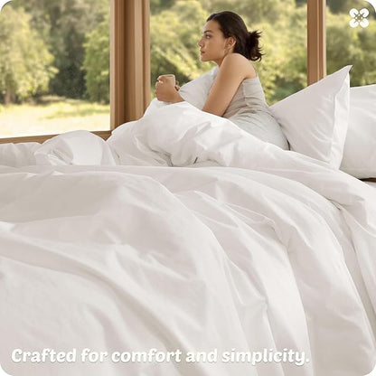 Bedsure Cotton Duvet Cover Queen - Luxury Slub Weave 100% Cotton Duvet Cover with a Linen Like Textured, Easy Change Durable Bedding, Coconut White, 90" x 90"