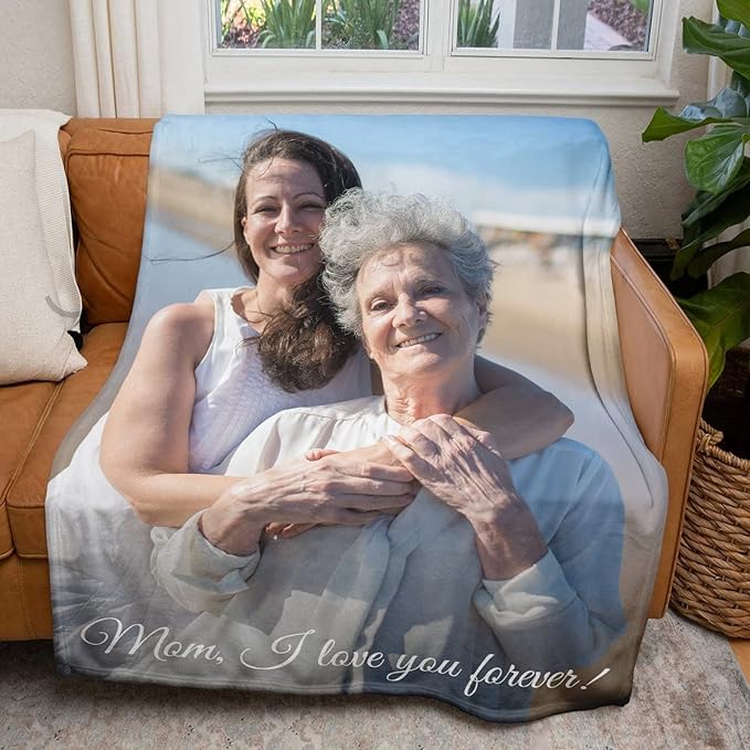 Mom Gfits Personalized Gifts from Daughter Custom Blankets with Photos and Text Multiple Colors Sizes Soft Flannel Gifts for Women Birthday Gifts for Mom