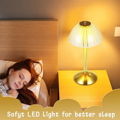 Liliful 8 Pcs Cordless Table Lamp Rechargeable Touch LED Small Gold Portable Battery Operated USB-c Desk Lamp 3 Color Dimmable for Bedroom Living Room Dining (Gold,Mushroom Style)