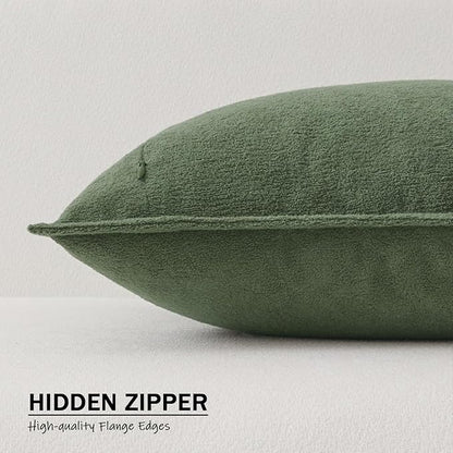 Kevin Textile Waterproof Decorative Pillow Covers Olive Green 26x26 Inch Pack of 2 Soft Boucle Textured Euro Pillowcases Elegant Accent Pillows for Couch Sofa Chair Bed Home Decor Indoor Outdoor
