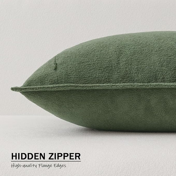 Kevin Textile Waterproof Decorative Pillow Covers Olive Green 20x20 Inch Pack of 2 Soft Boucle Textured Throw Pillowcases Elegant Accent Pillows for Couch Sofa Chair Bed Home Decor Indoor Outdoor