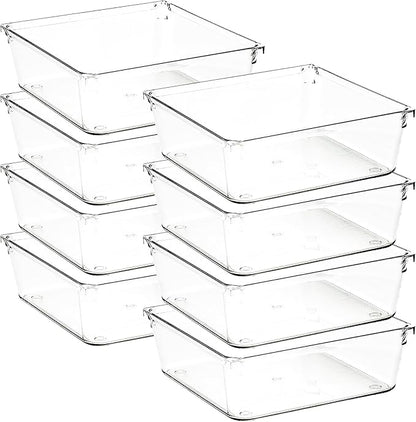 8 Pack Drawer Organizer - 6" X 6" Clear Acrylic Storage Bins with Non-Slip Pads, Versatile Desk Tray for Makeup, Jewelry, Kitchen, Bathroom, and Office Organization