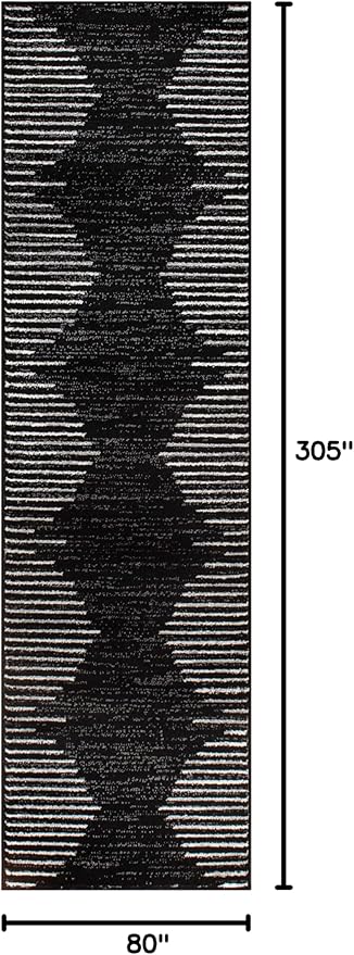 Rugshop Bohemian Stripe Stain Resistant High Traffic Living Room Kitchen Bedroom Dining Home Office Runner Rug 2'7" x 10' Black