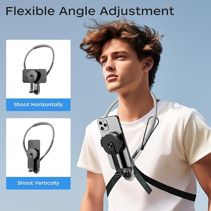 FUNSNAP Magnetic Neck Mount for Phones, POV Phone Holder Hand Free Chest Stand Video Recording Vlog for iPhone 16 15 14 13 Android Phones
