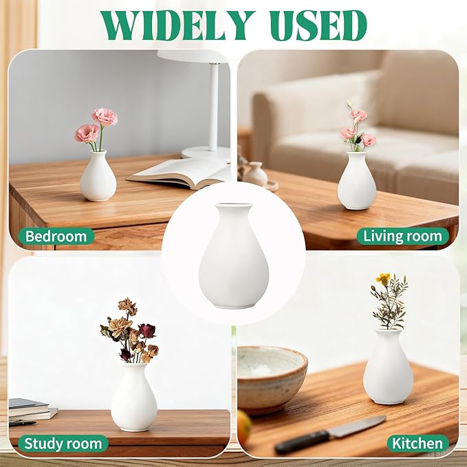 15 Pack White Ceramic Bud Vases Bulk, 3.9 Inch Small Boho Flower Vase, Matte White Vase for Centerpieces, Pampas Grass, Dried Flowers, Wedding Table and Home Décor