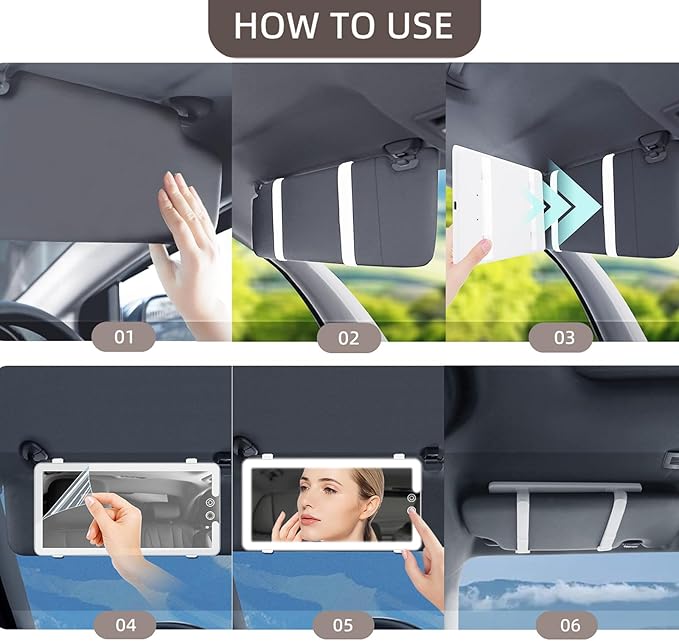 Led Car Sun Visor Vanity Mirror, Large Interior Mirrors with Lights, Dimmable Light up Vanity Makeup Mirror for Car,Rechargeable Rearview Mirrors for Sun Visor (White)