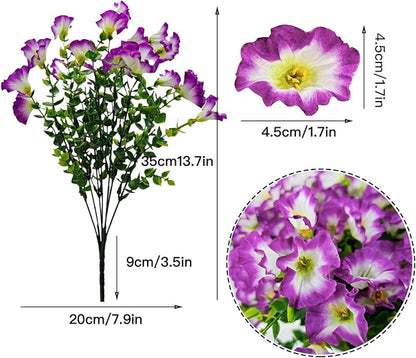 Artificial Silk Flowers for Outdoor Decoration,12 Bundles Faux Flowers Colorful Morning Glory with Eucalyptus Fake Plants Greenery UV Resistant for Outside Front Door Planter Porch Patio Yard