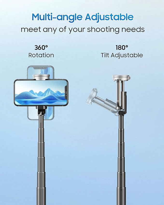 67" Selfie Stick Tripod, All in One Phone Tripod with Wireless Remote, Extendable Compact Tripods Portable Travel Stand for iPhone Android Selfie/Video Recording/Live Stream/Vlog