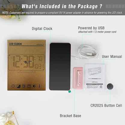 KOSUMOSU Clock for Bedroom, 6.7in Digital Alarm Clock, Auto Dimming, Room Temperature, Day of The Week, Seconds, Date, Alarm Clocks for Bedrooms, Digital Clocks for Living Room