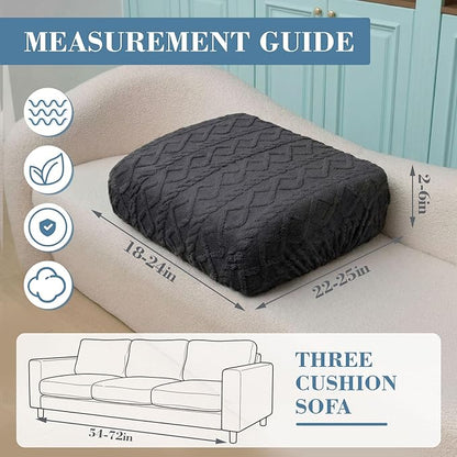 3 Pcs Jacquard Couch Cushion Covers for Sofa Stretch Plush Soft Seat Cover Washable Sofa Slip Covers with Elastic Bottom Modern Boho Furniture Protector for Sectional Slipcovers(Dark Gray)