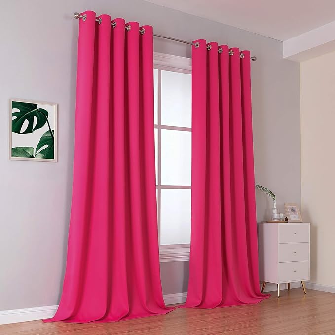 DUALIFE Raspberry Sorbet Blackout Curtain Panels for Living Room 108 Inch Length Hot Pink Solid Energy Efficient Room Darkening Bedroom Curtains Thermal Insulated Grommet Top 60x108 Inches Long