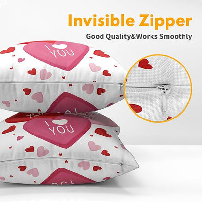 Valentines Day Pillow Covers 22x22 Set of 2 White Pink Heart Throw Pillow Covers Love Pillowcase Linen Decoration Farmhouse Holiday Cozy Soft Cushion Case Couch for Indoor Outdoor Home Decor
