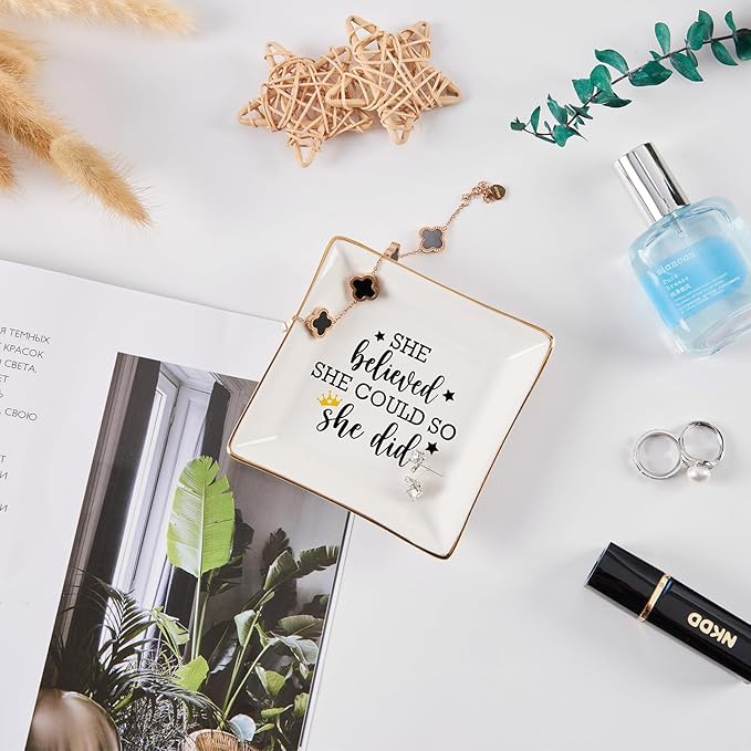 Congratulations Gifts for Women - She Believed She Could So She Did Trinket Jewelry Dish, High School College Graduation Gifts for Her New Job Gifts Inspirational Spiritual Motivational Gift