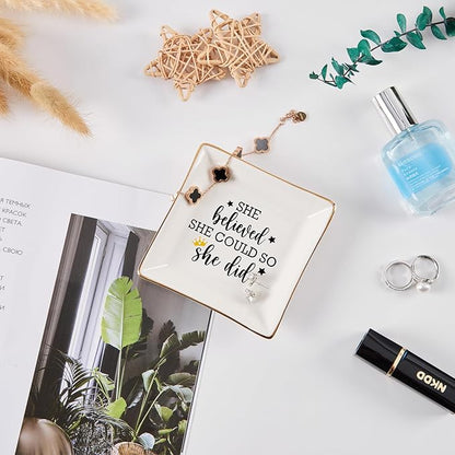 Congratulations Gifts for Women - She Believed She Could So She Did Trinket Jewelry Dish, High School College Graduation Gifts for Her New Job Gifts Inspirational Spiritual Motivational Gift