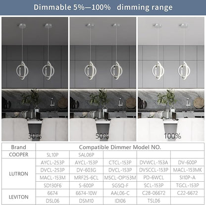 Modern LED Chandelier Chrome Ring Pendant Light Fixtures 4000K Dimmable Height Adjustable Pendant Lighting for Dining Room Kitchen Island Bedroom Living Room Foyer（Chrome Round 3-Pack）