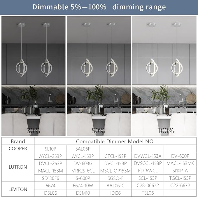 Modern LED Chandelier Chrome Ring Pendant Light Fixtures 4000K Dimmable Height Adjustable Pendant Lighting for Dining Room Kitchen Island Bedroom Living Room Foyer（1-Pack）…