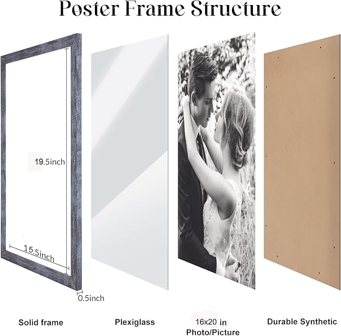 16x20 Frame Rustic Blue, 20x16 Picture Poster Frame, Horizontal Vertical Hanging, Large 16 by 20 Wall Gallery Family Concert Portrait Photo Frame Anniversary/Birthday/Wedding/Thank you/Christmas Gift