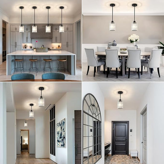 Crystal Pendant Lights for Kitchen Island, 2 Pack Modern Black Kitchen Pendant Light Fixtures, Mini Crystal Hanging Lights for Kitchen, Dining Room, Hallway, Foyer, Entryways
