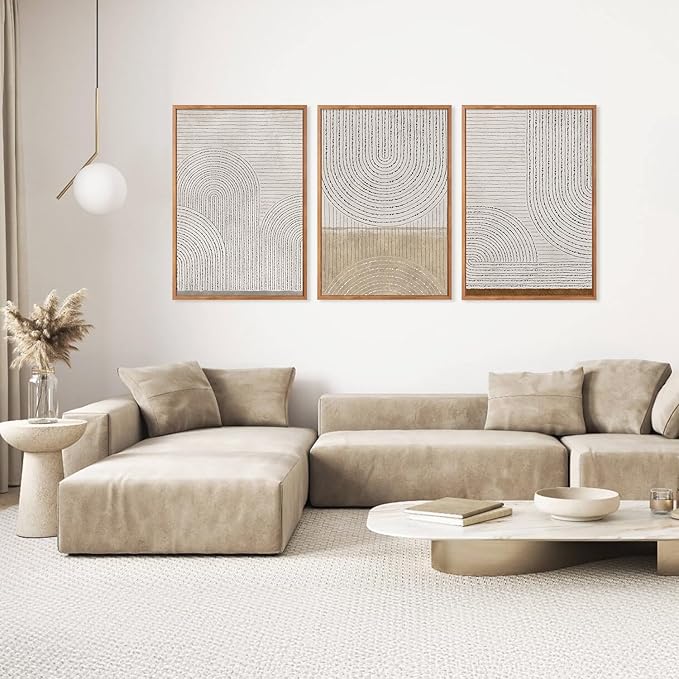 Aryroi Large Neutral Spiral Circles Framed Canvas Wall Art,Boho Beige Geometric Wall Decor,Modern Abstract Arch Artwork,Mid Century Minimalist Art Print for Living Room,Bedroom,Office- 24"x36"x3