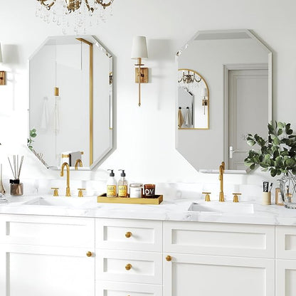 Chende 2 Packs Bathroom Mirror for Wall, 24"x32" Octagon Frameless Mirror with Beveled Edge, Vanity Mirror for Bathroom Living Room Bedroom Vertical or Horizontal