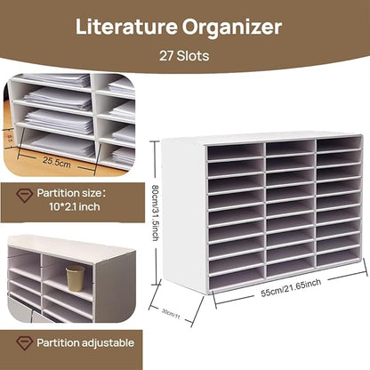 Literature Organizer - 27-Slot Desktop File Sorter Mail Center, Paper Storage Cabinet & Classroom Mailbox for Home, School & Office