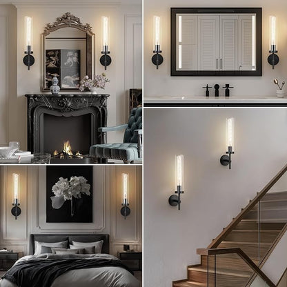 Black Wall Sconce, 19.48'' Brushed Brass Knurled Bathroom Sconces Wall Lighting Vanity Light with Clear Glass, Indoor Wall Mount Light for Living Room Mirror Bedroom Stairs