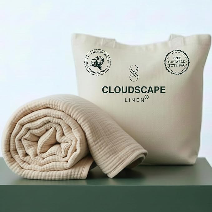 Luxury 100% Cotton Muslin Throw Blanket, 4 Layer Extra Large 50x70in, Perfect for Couch, Sofa, Home Decor, Soft Cotton Gauze Travel Blanket, Winter Cozy Throw, All Season Fog