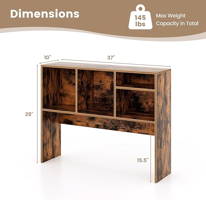 Desktop Bookshelf, 2-Tier Display Organizer Shelf Rack, Dorm Desk Hutch, Desk Shelf for Top of Desk, Multipurpose Wood Counter Top Bookcase for Office Home