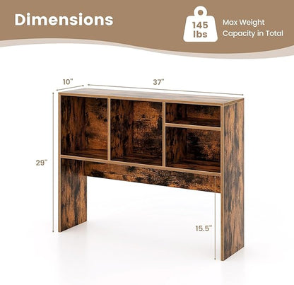 GOFLAME 4 Cubes Desktop Bookshelf, 37” Tabletop Wood Desk Shelf for Computer Monitor, Modern Countertop Desk Display Hutch Storage Organizer Shelf for Home Office, Dorm, Study (Rustic Brown)