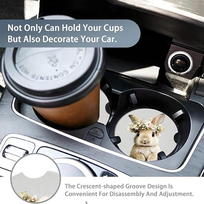 Easter Bunny Car Cup Holder Coaster,Cute Animal Rabbit Car Coasters for Cup Holder,2 PCS Absorbent Insert Ceramic Car Assecories with Cork Back & Finger Notch for Women Men