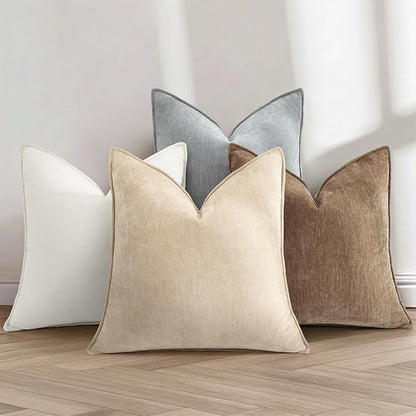decorUhome Spring Couch Throw Pillow Covers 18x18 Set of 2, Decorative Soft Velvet Neutral Chenille Pillow Covers with Elegant Design for Sofa Bed Living Room Home Decor, Brown