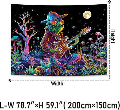 Galoker Blacklight Frog Tapestry Fantasy Neon Mushroom Tapestries UV Reactive Plant Floral Wall Tapestry Galaxy Space Tapestries Wall Hanging for Home Decor(H59.1×W78.7 inches)