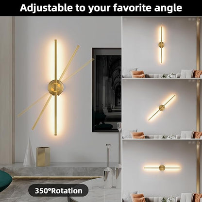 Wall Sconces Battery Operated Set of Two, Gold LED Wireless Wall Sconce with Remote Control 350° Rotate, 27.6 Inch Dimmable USB Rechargeable Wall Lights for Living Room Bedroom Hallway