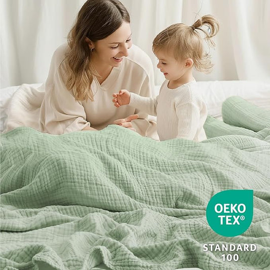 100% Cotton Muslin Blanket 40" x 40", Breathable and Lightweight Cotton Throw Blankets, Soft Cooling Summer Gauze Blanket for All Season, Sage Green