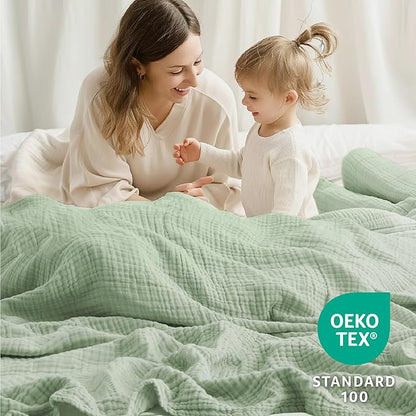 100% Cotton Muslin Blanket 50" x 60", Breathable and Lightweight Cotton Throw Blankets for Couch, Soft Cooling Summer Gauze Blanket for Adults All Season, Sage Green