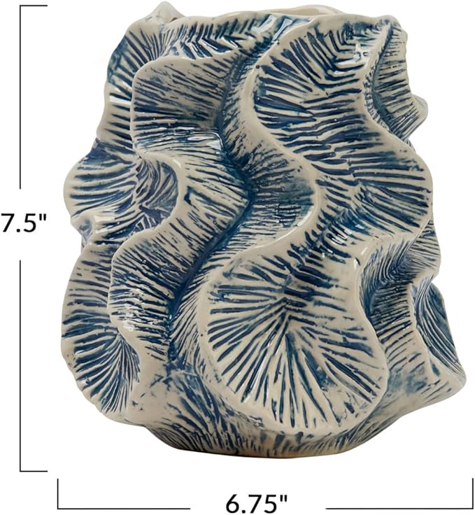Bloomingville Textured Stoneware Organic Shaped Vase with Reactive Glaze, Blue