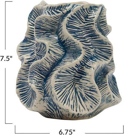 Bloomingville Textured Stoneware Organic Shaped Vase with Reactive Glaze, Blue