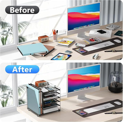 gianotter Desk Organizers and Accessories, 6-Tier Paper Organizer with File Holder, Document Organizer, Office Decor, Home Office Essentials(Black)